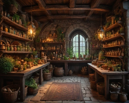 apothecary,potions,candlemaker,soap shop,shopkeeper,pantry,kitchen shop,brandy shop,hobbiton,pharmacy,victorian kitchen,village shop,the kitchen,alchemy,greengrocer,witch's house,flower shop,spice market,culinary herbs,gift shop,Photography,General,Fantasy
