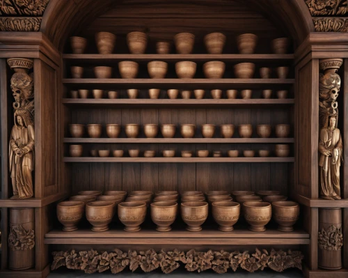 apothecary,pantry,cabinets,funeral urns,terracotta,cabinetry,cupboard,cabinet,sideboard,kitchenware,china cabinet,shelves,wooden mockup,wooden shelf,dresser,amphora,music chest,shoe cabinet,antiquariat,the court sandalwood carved,Photography,General,Realistic