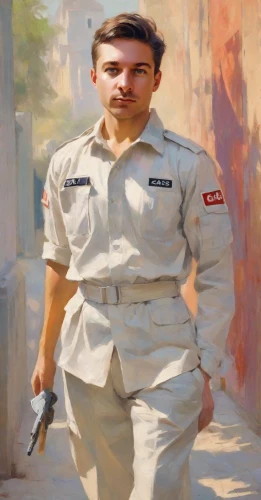 kapparis,cadet,medic,military person,policeman,oil on canvas,combat medic,kentaur,khaki,anzac,mailman,cop,oil painting,general hazard,güveç,castro,beyaz peynir,dimitrios,italian painter,gerbien,Digital Art,Impressionism