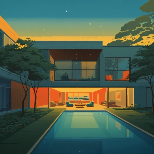 mid century house,mid century modern,suburbs,mid century,pool house,modern house,home landscape,suburban,residential,houses clipart,holiday home,homes,luxury property,modern architecture,real-estate,roof landscape,beach house,dunes house,smart home,futuristic landscape,Illustration,Vector,Vector 05