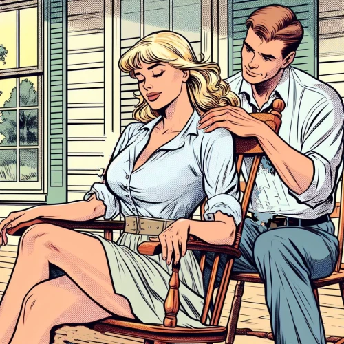 valentine day's pin up,romance novel,clue and white,vintage man and woman,steve rogers,armrest,young couple,as a couple,mobster couple,blonde sits and reads the newspaper,vintage boy and girl,valentine pin up,sitting on a chair,hypersexuality,retro women,romance,stony,blonde on the chair,roaring twenties couple,robert harbeck