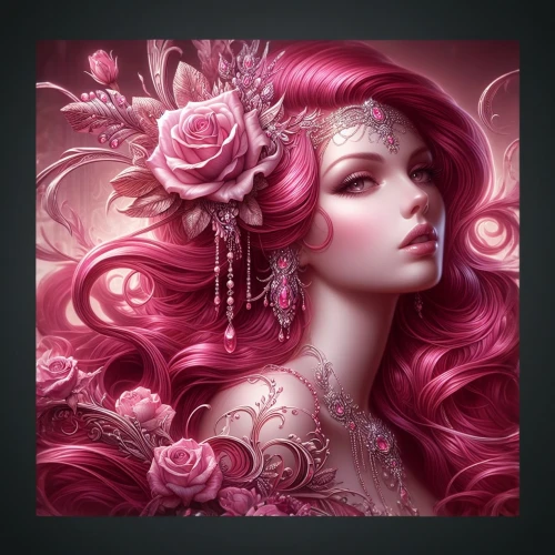 fuchsia,rose pink colors,deep pink,pink lady,fantasy portrait,pink floral background,fairy queen,femininity,faery,pink ribbon,dark pink in colour,pink rose,scent of roses,pink roses,the zodiac sign pisces,pink beauty,fantasy art,peony pink,rosa 'the fairy,mermaid background