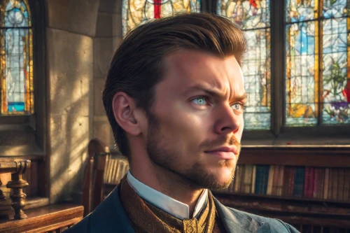 athos,pews,cravat,thomas heather wick,thorin,male elf,king arthur,musketeer,prince of wales,stained glass,robert harbeck,facial hair,htt pléthore,british semi-longhair,james sowerby,gothic portrait,star-lord peter jason quill,prince of wales feathers,bridegroom,romantic portrait,Photography,Realistic