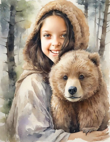 little bear,cute bear,bear cub,slothbear,cub,nordic bear,bear teddy,baby bear,woodland animals,bear,scandia bear,bearskin,monchhichi,teddy-bear,eskimo,child portrait,bear cubs,teddy bear,bears,teddybear,Digital Art,Watercolor