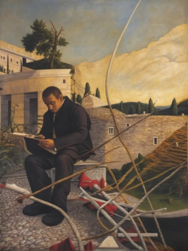 child with a book,man with a computer,gondolier,enrico caruso,italian painter,el salvador dali,grant wood,dali,version john the fisherman,man on a bench,persian poet,winemaker,man praying,astronomer,regatta,idyll,apulia,a carpenter,work in the garden,man at the sea,Art,Classical Oil Painting,Classical Oil Painting 19