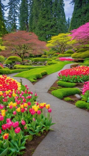 splendor of flowers,flower garden,tulip festival,colors of spring,tulips field,colorful flowers,field of flowers,sea of flowers,tulip field,flower borders,flower border,pink azaleas,flower field,azaleas,wild tulips,harmony of color,flower bed,japan garden,spring nature,splendid colors,Illustration,Realistic Fantasy,Realistic Fantasy 02