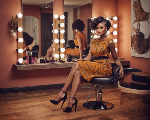 african american woman,beautiful african american women,dressing table,artificial hair integrations,makeup mirror,beauty salon,television presenter,fashion shoot,ash leigh,african woman,black women,beautician,beauty room,dressing room,black woman,mirror reflection,nigeria woman,makeup artist,vanity fair,hairstylist,Art,Artistic Painting,Artistic Painting 25