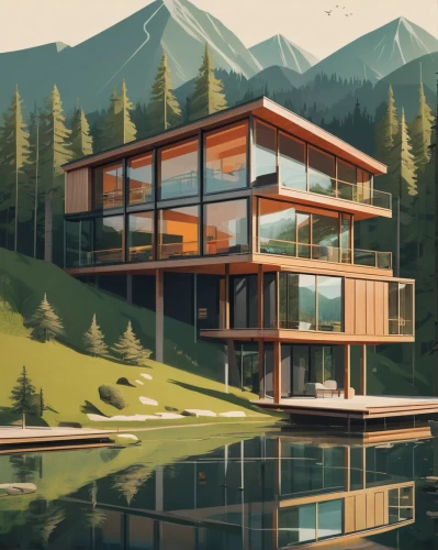 house with lake,house in the mountains,house in mountains,house by the water,the cabin in the mountains,houseboat,mid century house,log home,floating huts,lake view,boathouse,summer cottage,house in the forest,whistler,wooden house,modern house,mountain huts,mountainside,boat house,lakeside,Illustration,Vector,Vector 05