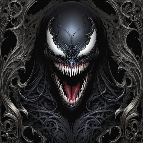 venom,spawn,dark art,krampus,venomous,black dragon,dark-type,demon,supernatural creature,shinigami,devil,snarling,grimm reaper,black raven,corvus,skull mask,daemon,werewolf,fangs,head plate,Illustration,Realistic Fantasy,Realistic Fantasy 46