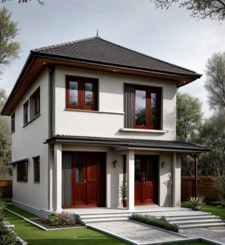 3d rendering,modern house,folding roof,floorplan home,exterior decoration,two story house,stucco frame,house shape,frame house,smart home,wooden house,render,residential house,large home,thermal insulation,garden elevation,house floorplan,beautiful home,gold stucco frame,modern architecture