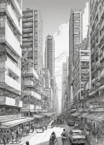 kowloon city,kowloon,post-apocalyptic landscape,hong kong,urbanization,post apocalyptic,shinjuku,destroyed city,sci fiction illustration,mono-line line art,taipei,concept art,city scape,urban development,post-apocalypse,dystopian,metropolis,harbour city,city blocks,metropolises,Illustration,Black and White,Black and White 30