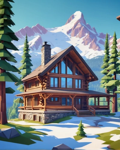 log cabin,log home,the cabin in the mountains,house in the mountains,alpine village,ski resort,house in mountains,lodge,chalet,sugar pine,mountain huts,snow house,small cabin,wooden house,winter house,alpine restaurant,house in the forest,alpine hut,mountain hut,mountain settlement,Unique,3D,Low Poly