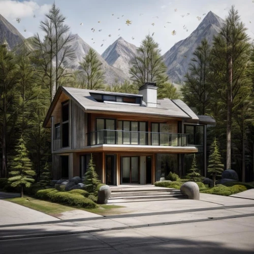 house in the mountains,house in mountains,eco-construction,modern house,the cabin in the mountains,alpine style,mountain hut,mid century house,zermatt,3d rendering,timber house,banff alberta,mountain station,mountain huts,inverted cottage,banff,alphütte,chalet,modern architecture,beautiful home,Architecture,Villa Residence,Masterpiece,Elemental Modernism
