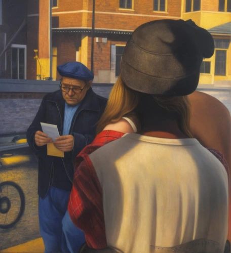 people reading newspaper,postmasters,blonde woman reading a newspaper,contemporary witnesses,newspaper delivery,carol singers,postman,mailman,street scene,readers,the girl at the station,grant wood,vendor,street musicians,parcel post,bank teller,newspaper reading,carolers,bellboy,itinerant musician,Art,Classical Oil Painting,Classical Oil Painting 07