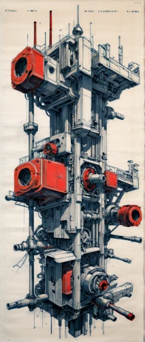 panopticon,factory ship,futuristic architecture,machines,spacecraft,industrial design,crane vessel (floating),turrets,industries,machinery,dreadnought,industrial tubes,drillship,space ships,container freighter,bottleneck,smart album machine,syringe house,carrack,semi-submersible,Illustration,Japanese style,Japanese Style 10