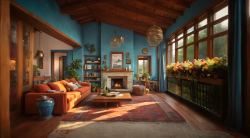 house painting,sitting room,livingroom,home interior,dandelion hall,blue room,the little girl's room,living room,interiors,boy's room picture,hallway space,indoor,summer cottage,country cottage,playing room,an apartment,cabin,danish room,3d rendering,great room