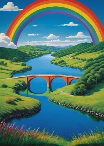 rainbow bridge,tied-arch bridge,arch bridge,viola bridge,angel bridge,love bridge,scenic bridge,stone arch,bridge arch,rainbow background,segmental bridge,pontsycyllte,rainbow world map,rainbow,ireland,artistic cycling,bridge,extradosed bridge,hangman's bridge,double rainbow,Art,Artistic Painting,Artistic Painting 09