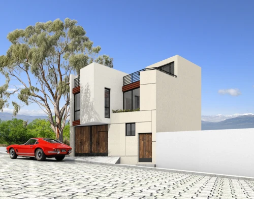 modern house,3d rendering,residential house,build by mirza golam pir,mid century house,stucco wall,two story house,modern architecture,dunes house,render,stucco frame,cubic house,garage door,exterior decoration,house shape,landscape design sydney,floorplan home,garden elevation,contemporary,flat roof