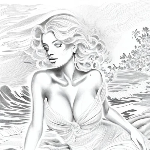 the sea maid,the blonde in the river,siren,digital drawing,marilyn,digital artwork,girl on the river,marylin monroe,digital art,mermaid background,marylyn monroe - female,pin-up girl,aphrodite,world digital painting,aphrodite's rock,white lady,water rose,pin-up model,beach background,retro pin up girl,Design Sketch,Design Sketch,Character Sketch
