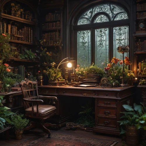 dandelion hall,writing desk,bookshelves,reading room,study room,apothecary,witch's house,a fairy tale,ornate room,fairy tale,victorian style,book antique,bookcase,fairytales,victorian,bookworm,the little girl's room,fairy tales,magic book,the books,Photography,General,Fantasy