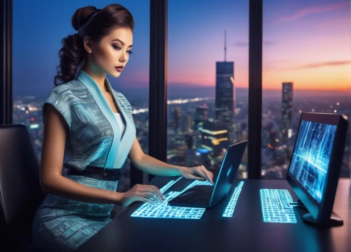 women in technology,girl at the computer,blur office background,bussiness woman,night administrator,business women,computer business,work from home,business woman,businesswoman,stock exchange broker,neon human resources,place of work women,modern office,switchboard operator,office automation,online business,day trading,stock trader,blockchain management,Illustration,Japanese style,Japanese Style 20