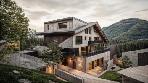 house in mountains,house in the mountains,timber house,modern house,wooden house,cubic house,modern architecture,the cabin in the mountains,eco-construction,beautiful home,chalet,swiss house,house in the forest,mountain hut,residential house,roof landscape,two story house,private house,frame house,house shape,Architecture,General,Masterpiece,Elemental Modernism