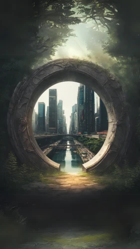 stargate,futuristic landscape,world digital painting,porthole,portals,fantasy landscape,sci fiction illustration,myst,knothole,fantasy picture,ancient city,digital compositing,virtual landscape,wormhole,post-apocalyptic landscape,wall tunnel,photomanipulation,mirror of souls,digital painting,parallel worlds