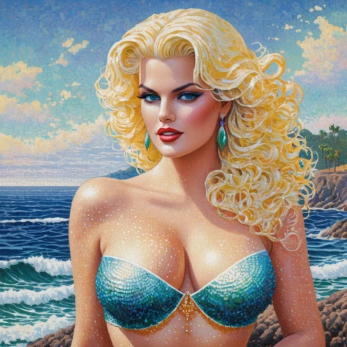 the sea maid,marylyn monroe - female,the blonde in the river,blonde woman,aphrodite,fantasy art,mamie van doren,fantasy woman,vintage art,mermaid background,retro woman,aphrodite's rock,sea fantasy,beach background,pin ups,pin-up girl,believe in mermaids,merilyn monroe,merfolk,mermaid,Conceptual Art,Daily,Daily 31