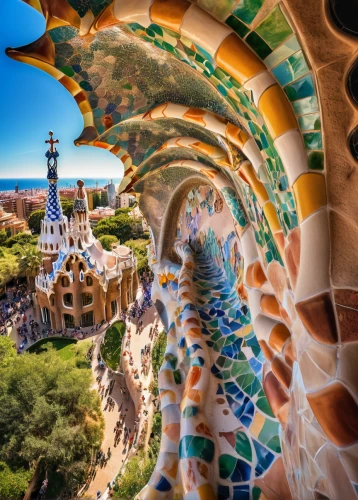 gaudí,park güell,sagrada familia,barcelona,fairy tale castle,fairytale castle,alcazar of seville,disney castle,cinderella's castle,cinderella castle,sleeping beauty castle,spain,tokyo disneysea,colorful spiral,catalonia,disney world,alcazar,the disneyland resort,fantasy world,tokyo disneyland,Illustration,Realistic Fantasy,Realistic Fantasy 02