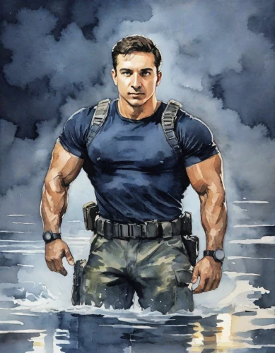 marine,man at the sea,avenger hulk hero,strongman,the man in the water,sea man,water police,steve rogers,muscle man,big hero,el mar,sci fiction illustration,aquanaut,crossbones,god of the sea,muscular,seafarer,scuba,joe iurato,capitanamerica,Digital Art,Watercolor