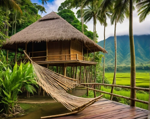 tropical house,stilt house,moorea,samoa,stilt houses,philippines scenery,philippines,tahiti,tree house hotel,french polynesia,travel insurance,coconut trees,floating huts,tropical island,polynesian,south pacific,ubud,huts,thatched roof,tropical greens,Art,Artistic Painting,Artistic Painting 28