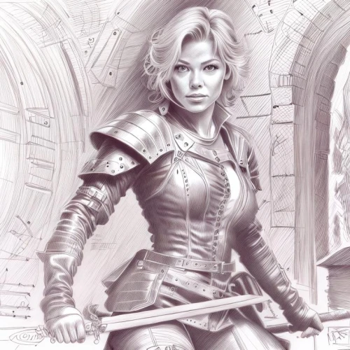 female warrior,joan of arc,swordswoman,heroic fantasy,paladin,warrior woman,pencil drawing,fantasy portrait,fantasy woman,fantasy warrior,fantasy art,cuirass,celtic queen,breastplate,huntress,pencil drawings,minerva,sci fiction illustration,pencils,lotus art drawing,Design Sketch,Design Sketch,Character Sketch