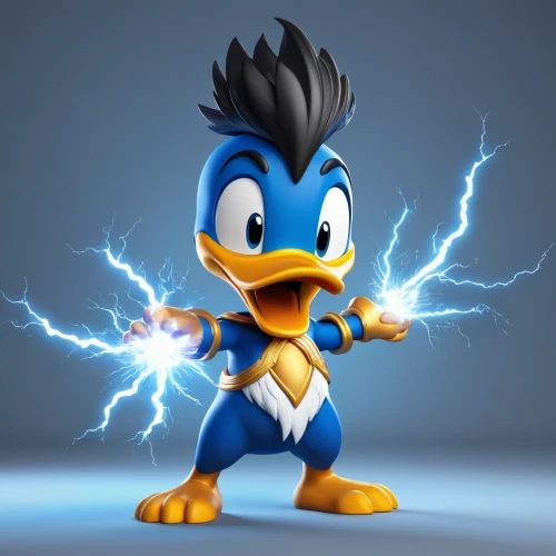 donald duck,donald,sonic the hedgehog,duck bird,the duck,duck,thunderbolt,tangelo,brahminy duck,gooseander,cayuga duck,banjo bolt,wall,bird png,quill,power-up,electro,png image,zap,ducky,Unique,3D,3D Character