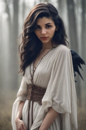 dark angel,flightless bird,celtic woman,faerie,faery,fantasy woman,vintage angel,angel girl,sorceress,mystical portrait of a girl,fae,fairy tale character,harpy,angel,the witch,the enchantress,fairy queen,staves,enchanting,angel wings,Photography,Cinematic