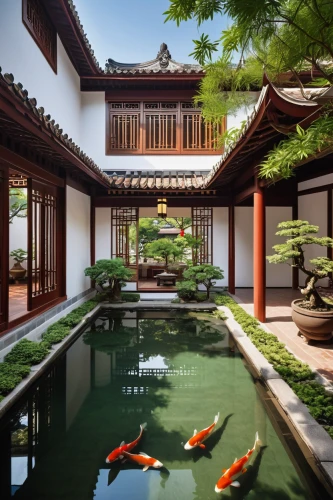 asian architecture,chinese architecture,suzhou,koi pond,zen garden,3d rendering,landscape designers sydney,japanese architecture,feng shui,garden pond,lotus pond,chinese art,garden design sydney,chinese style,chinese temple,courtyard,xi'an,hyang garden,japanese-style room,japanese garden ornament,Illustration,Children,Children 02