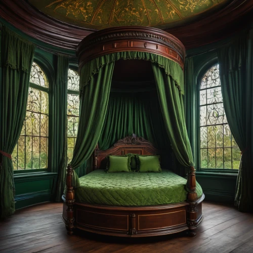 four poster,canopy bed,four-poster,ornate room,sleeping room,wade rooms,danish room,great room,bedroom,children's bedroom,intensely green hornbeam wallpaper,billiard room,guest room,guestroom,victorian style,the little girl's room,art nouveau design,green dragon,green wallpaper,dandelion hall,Photography,General,Fantasy