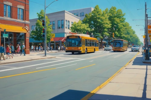 trolleybuses,memphis tennessee trolley,trolleybus,trolley bus,city bus,street car,tram road,street scene,light rail,bus lane,streetcar,oil painting on canvas,tramway,tram,city scape,ohio paint street chillicothe,oil on canvas,oil painting,urban landscape,light rail train,Illustration,Paper based,Paper Based 12