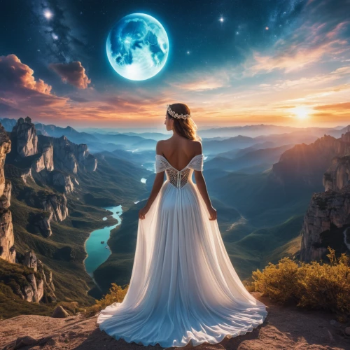 fantasy picture,blue moon rose,celtic woman,fantasy art,moon phase,celestial body,blue moon,celestial bodies,moon and star background,sun moon,moonbeam,celestial,photo manipulation,celestial phenomenon,blue enchantress,fantasy woman,moon shine,mother earth,photomanipulation,mystical portrait of a girl,Photography,General,Realistic