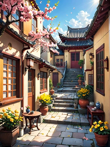 japanese sakura background,hanok,asian architecture,sakura background,chinese temple,chinese architecture,spring blossoms,roof landscape,spring festival,kyoto,korean folk village,japanese architecture,sakura blossoms,oriental,sakura trees,japan landscape,beautiful japan,tsukemono,oriental painting,the cherry blossoms,Anime,Anime,General