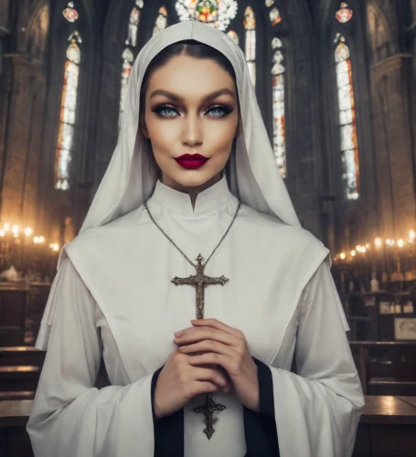 the nun,nun,carmelite order,catholicism,priest,nuns,the prophet mary,seven sorrows,gothic portrait,religious,the angel with the veronica veil,benedictine,catholic,eucharistic,praying woman,to our lady,saint,all the saints,holy maria,eucharist,Photography,Realistic