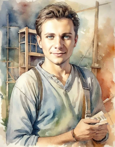 ernő rubik,photo painting,leonardo,a carpenter,italian painter,portrait background,artist portrait,church painting,builder,painter,oil painting,custom portrait,peter i,oil painting on canvas,farmer,dacia,construction worker,carpenter,watercolor frame,peter,Digital Art,Watercolor