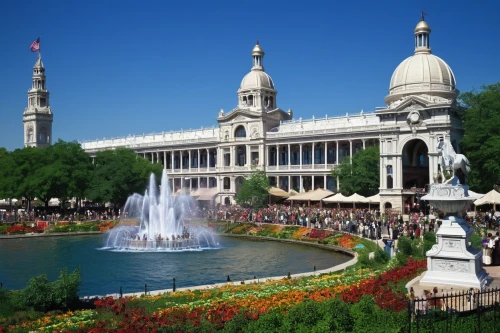 mysore,fountain of friendship of peoples,hyderabad,chennai,decorative fountains,peterhof,city fountain,classical architecture,the capital of the country,people's palace,peterhof palace,marble palace,capitol buildings,karnataka,buckingham fountain,tourist destination,trocadero,crown palace,palace of parliament,universal exhibition of paris,Illustration,Retro,Retro 07