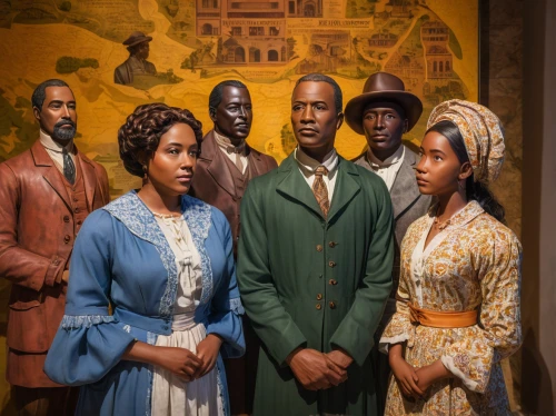wax figures museum,juneteenth,the victorian era,emancipation,seven citizens of the country,wax figures,african american male,african-american,mahogany family,colonization,afroamerican,african american,stagecoach,african american kids,a museum exhibit,american frontier,slave island,anachronism,grant wood,african american woman,Conceptual Art,Daily,Daily 25