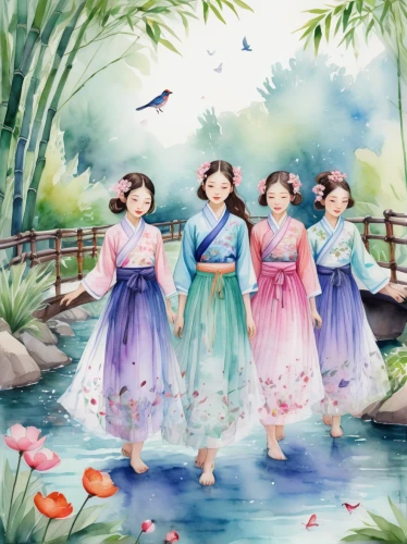 hanbok,ao dai,oriental painting,korean culture,spring festival,water-leaf family,chinese art,water lotus,khokhloma painting,lotus pond,japanese floral background,spring greeting,flower painting,mid-autumn festival,world digital painting,hyang garden,watercolor background,lily pond,traditional korean musical instruments,korean folk village,Illustration,Paper based,Paper Based 06