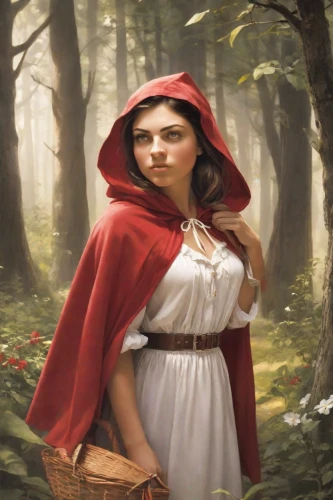 red riding hood,little red riding hood,mystical portrait of a girl,fantasy portrait,red coat,red cape,heroic fantasy,fantasy picture,biblical narrative characters,girl in cloth,girl with cloth,the wanderer,red tunic,women's novels,fantasy woman,girl in the garden,fantasy art,scarlet witch,girl with bread-and-butter,fae