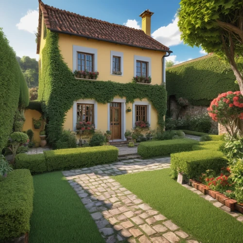 country cottage,home landscape,3d rendering,country house,cottage garden,country estate,beautiful home,render,3d rendered,3d render,provencal life,provence,traditional house,farmhouse,houses clipart,garden elevation,little house,miniature house,summer cottage,landscaping,Photography,General,Realistic