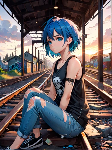 2d,railroad,railroad track,railroad crossing,red heart on railway,train ride,denim background,train,the girl at the station,red and blue heart on railway,rail road,track,railway,rail track,blue rose near rail,railroad tracks,tracks,sky train,railway track,railtrack,Anime,Anime,Realistic