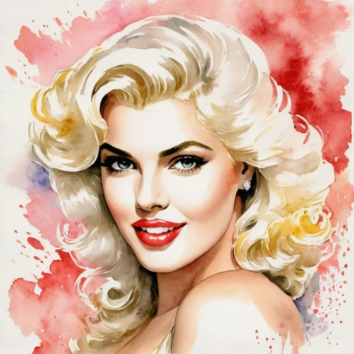 watercolor pin up,marylin monroe,marylyn monroe - female,marilyn,jane russell-female,doris day,pop art style,fashion illustration,pin ups,gena rolands-hollywood,madonna,popart,pop art woman,valentine day's pin up,pin up,cool pop art,valentine pin up,retro pin up girl,pin up girl,annemone,Illustration,Paper based,Paper Based 25