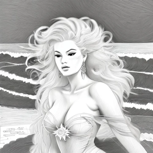 siren,the wind from the sea,digital drawing,rusalka,the sea maid,digital painting,moana,surfer hair,wind wave,god of the sea,medusa,digital illustration,the blonde in the river,beach background,digital art,the beach pearl,at sea,marilyn,triton,fantasy portrait,Design Sketch,Design Sketch,Character Sketch