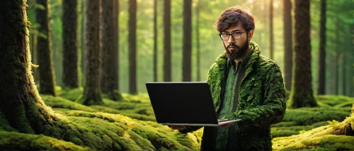 forest man,forest workplace,forest background,nature and man,man with a computer,photoshop manipulation,spruce forest,green forest,photo manipulation,pine forest,lenovo,holy forest,photoshop creativity,green screen,farmer in the woods,the forest,in the forest,jim's background,green background,cartoon forest,Conceptual Art,Oil color,Oil Color 09